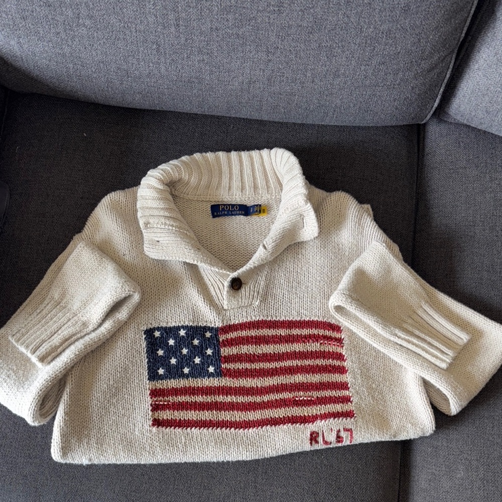Polo Ralph Lauren Cream Sweater with American Flag